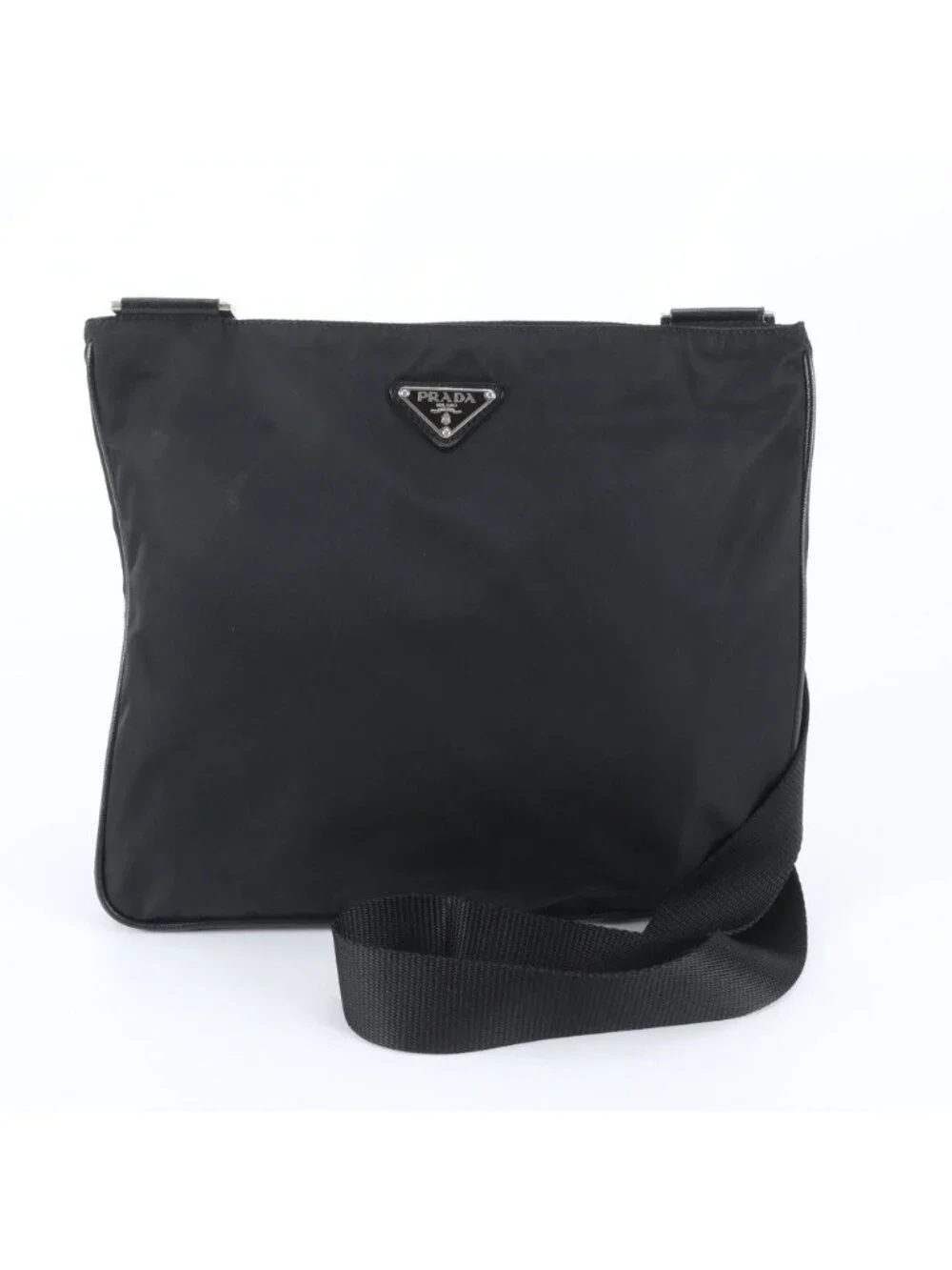 Prada Tessuto Nylon Triangle Logo Leather Shoulder Bag Crossbody Messenger